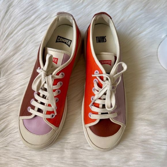 Camper Multicolor Leather Platform Sneakers Cream Orange Lilac US Size 9 - Picture 13 of 13